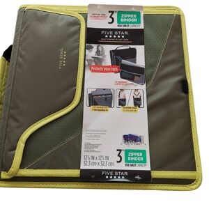 NWT Five Star Olive Zipper Binder 850 Sheet Capacity Tech Supplies StrapORHandle